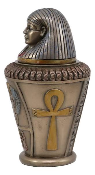 Canopic jar with a human-headed lid and an ankh symbol on its side
